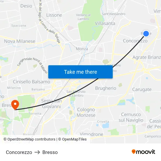 Concorezzo to Bresso map