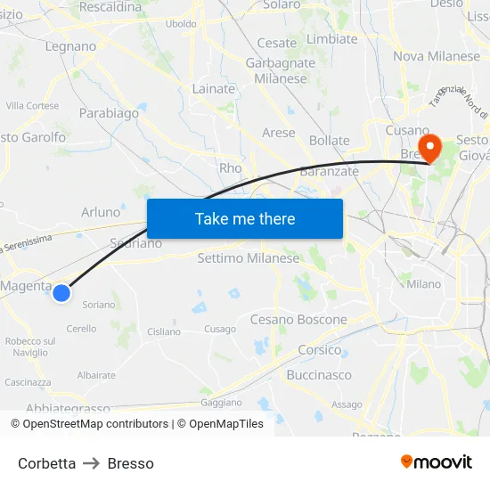Corbetta to Bresso map