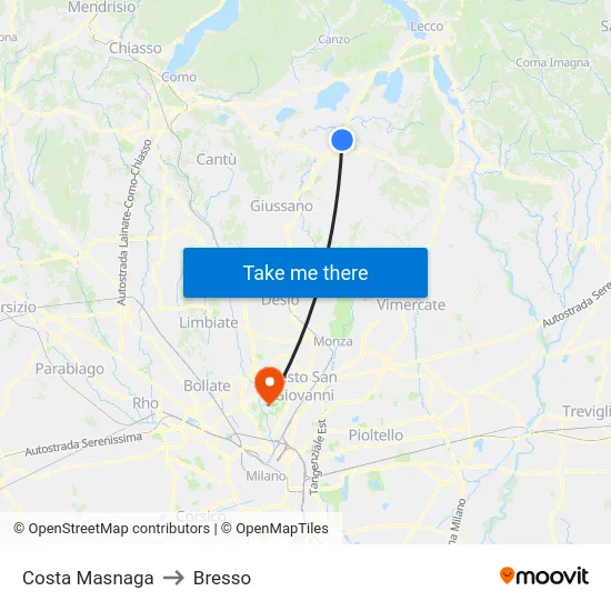 Costa Masnaga to Bresso map
