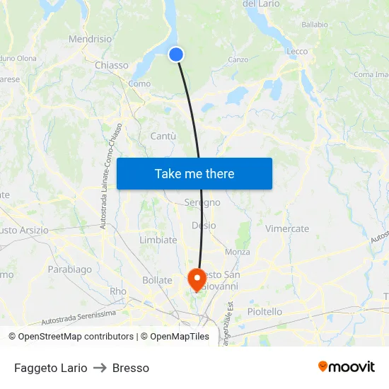 Faggeto Lario to Bresso map