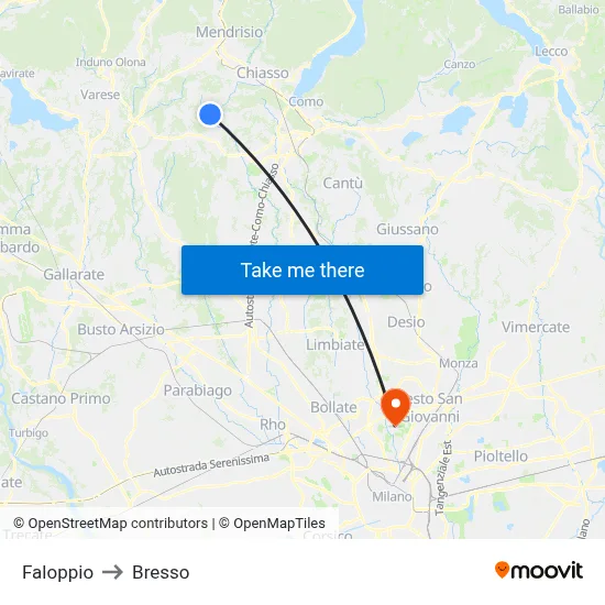 Faloppio to Bresso map