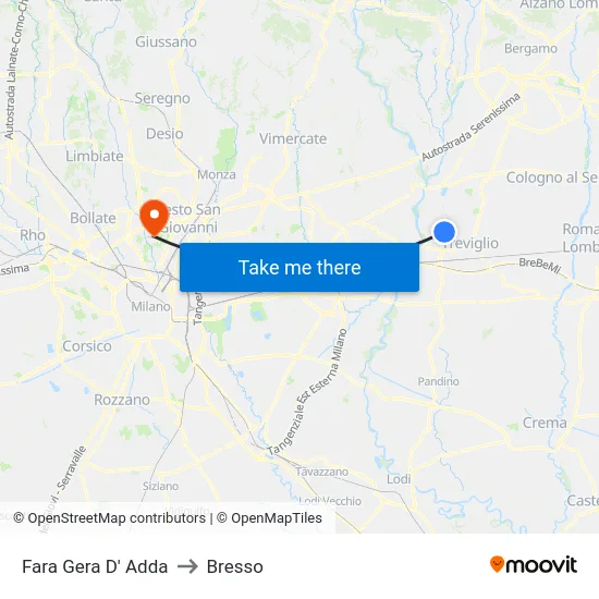 Fara Gera D' Adda to Bresso map