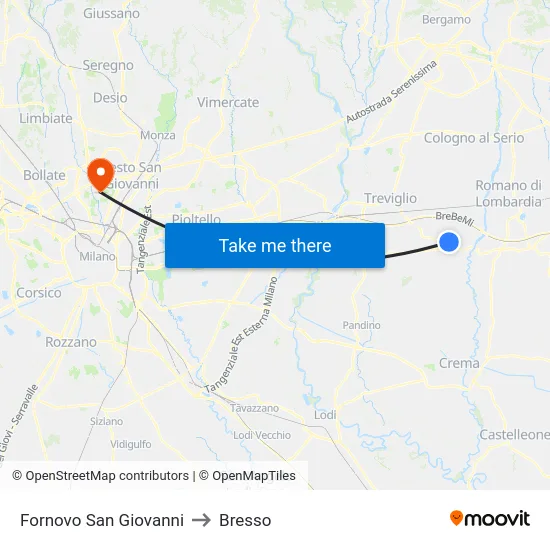 Fornovo San Giovanni to Bresso map