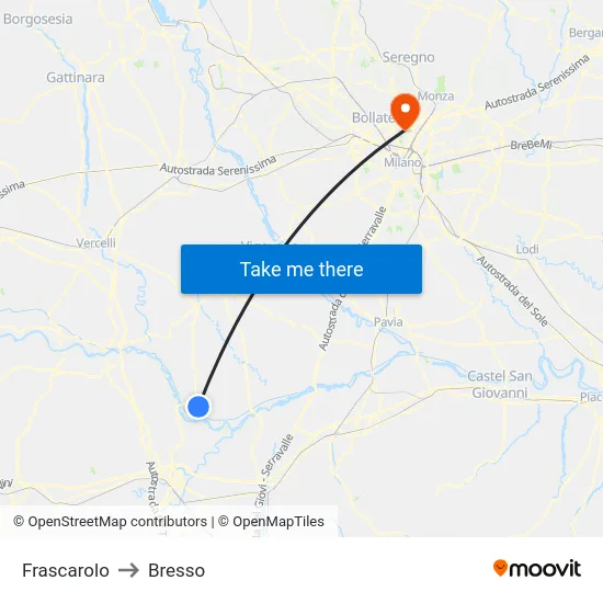 Frascarolo to Bresso map