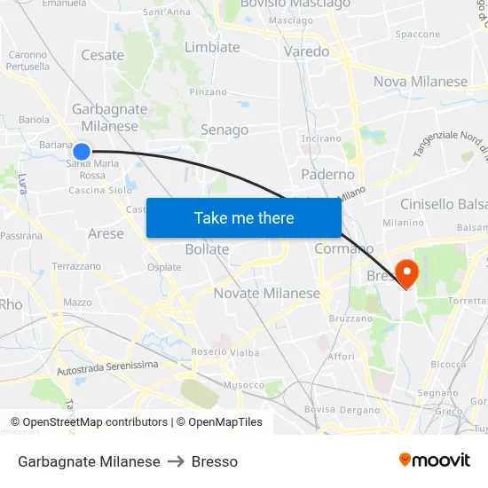 Garbagnate Milanese to Bresso map