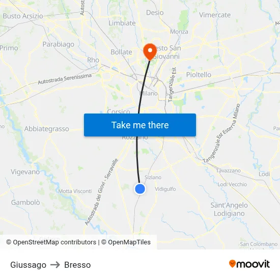 Giussago to Bresso map
