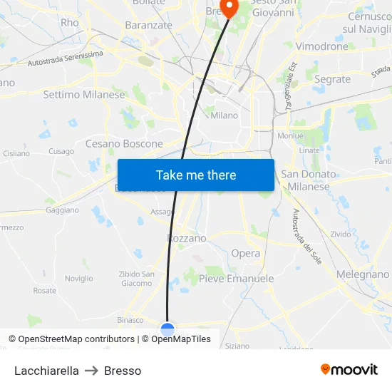 Lacchiarella to Bresso map