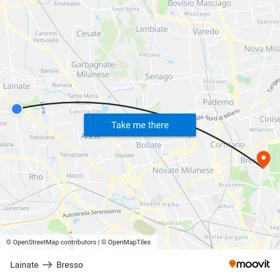 Lainate to Bresso map