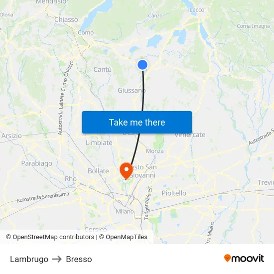 Lambrugo to Bresso map