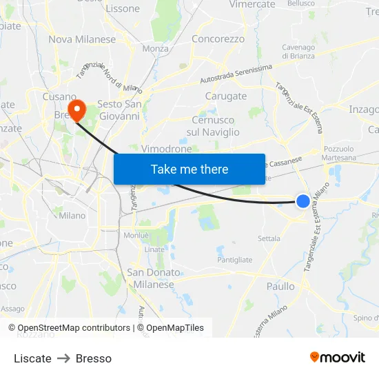 Liscate to Bresso map