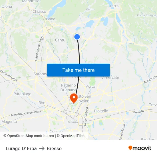 Lurago d'Erba to Bresso map