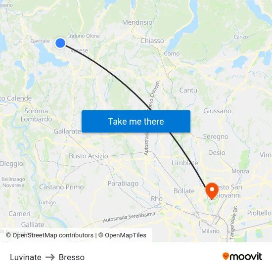 Luvinate to Bresso map