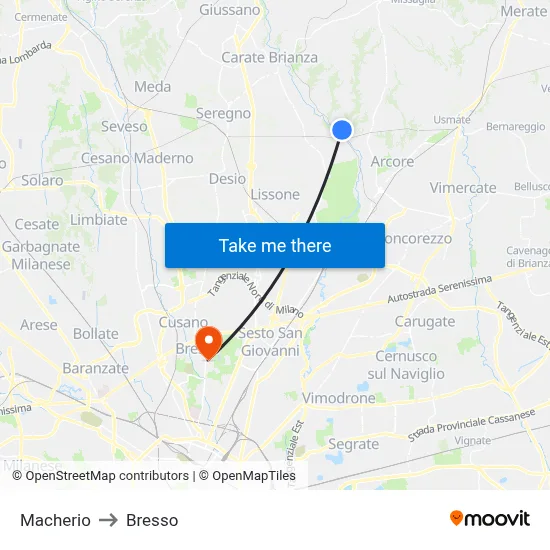 Macherio to Bresso map