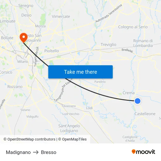 Madignano to Bresso map