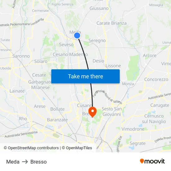 Meda to Bresso map