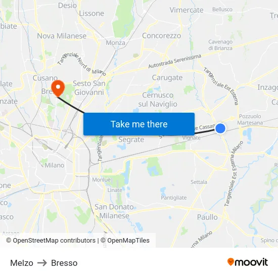 Melzo to Bresso map