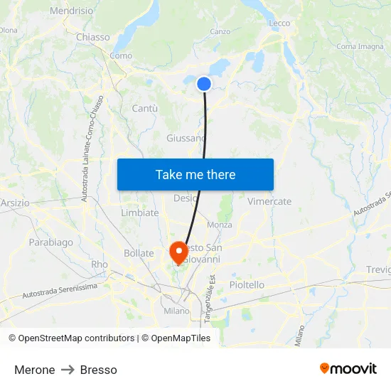 Merone to Bresso map