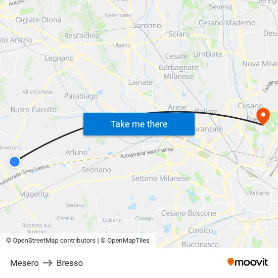 Mesero to Bresso map