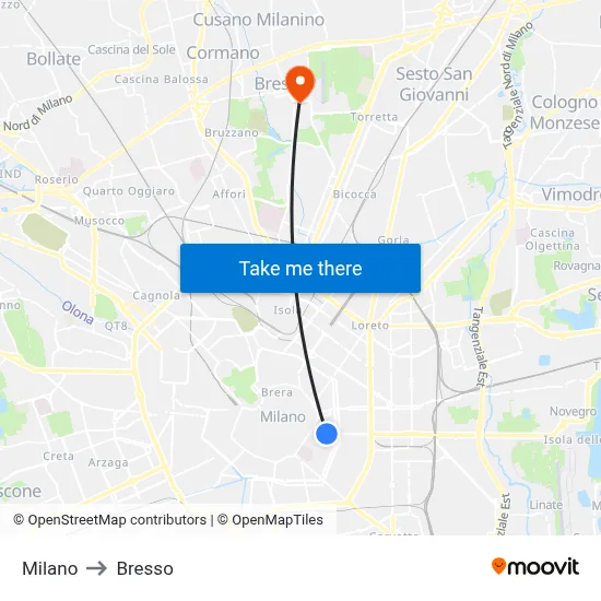 Milan to Bresso map