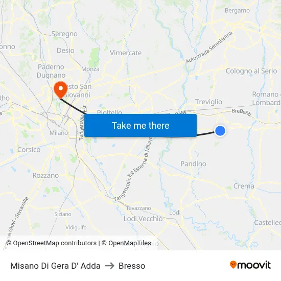 Misano di Gera d'Adda to Bresso map