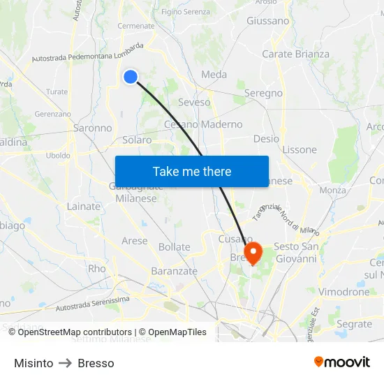 Misinto to Bresso map