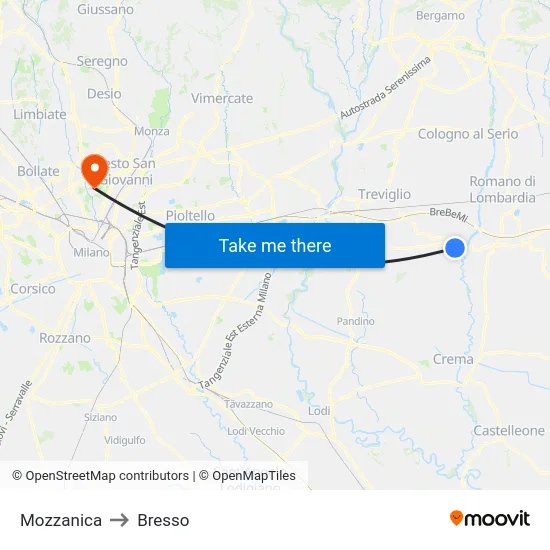 Mozzanica to Bresso map