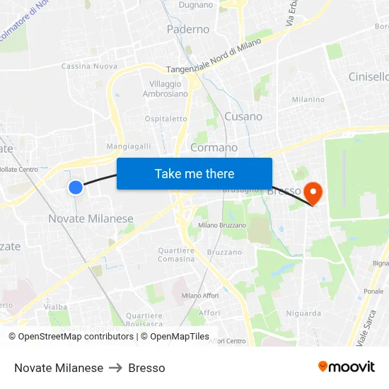 Novate Milanese to Bresso map