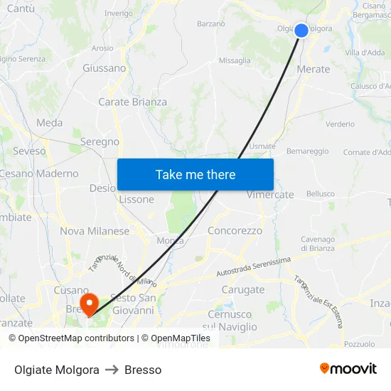 Olgiate Molgora to Bresso map