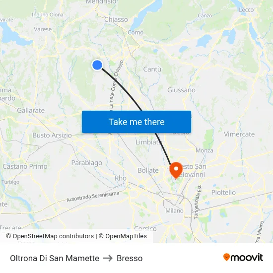 Oltrona Di San Mamette to Bresso map