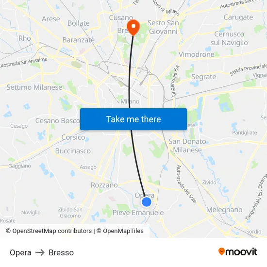 Opera to Bresso map