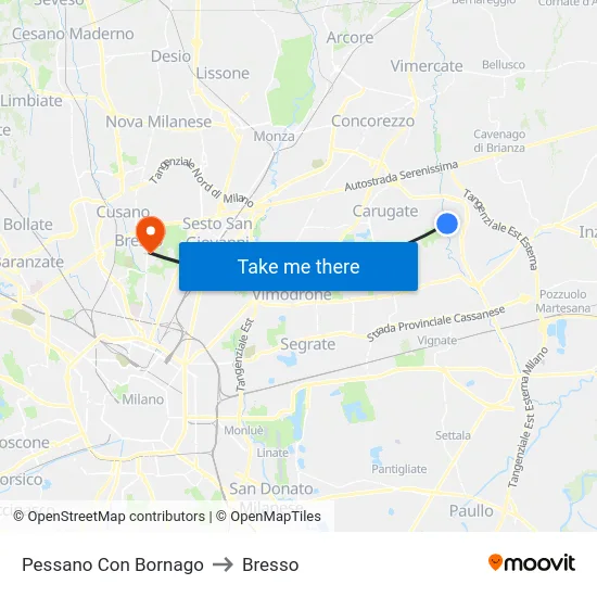 Pessano Con Bornago to Bresso map
