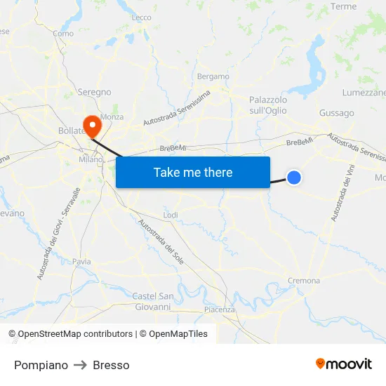 Pompiano to Bresso map