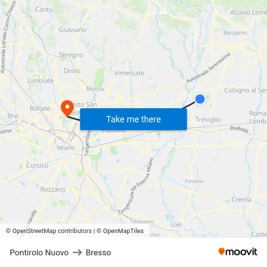 Pontirolo Nuovo to Bresso map