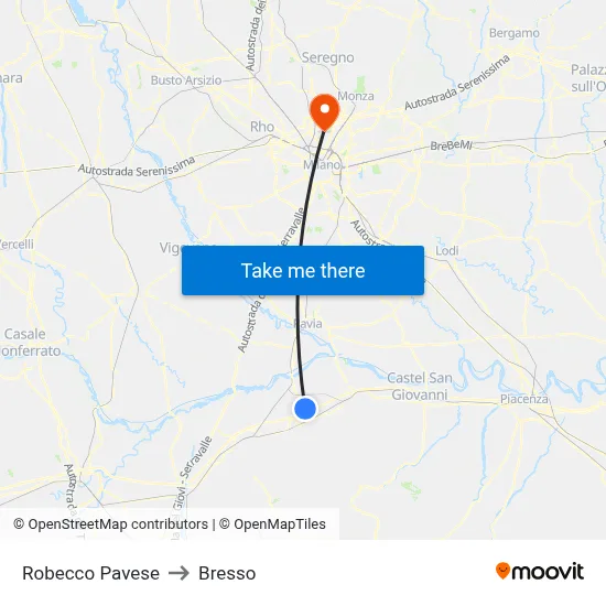 Robecco Pavese to Bresso map