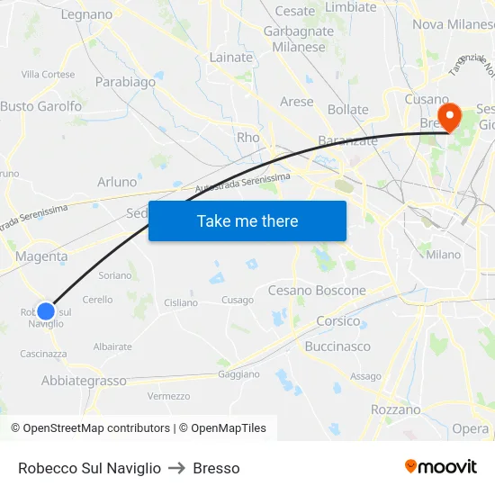Robecco Sul Naviglio to Bresso map