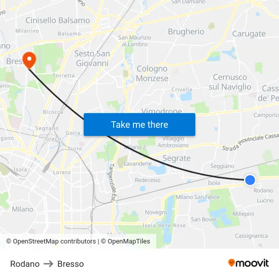 Rodano to Bresso map