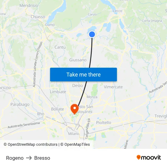 Rogeno to Bresso map