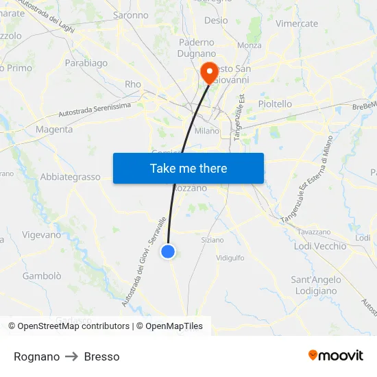 Rognano to Bresso map
