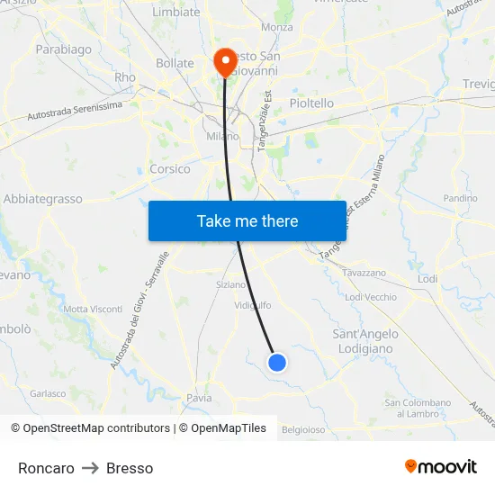 Roncaro to Bresso map
