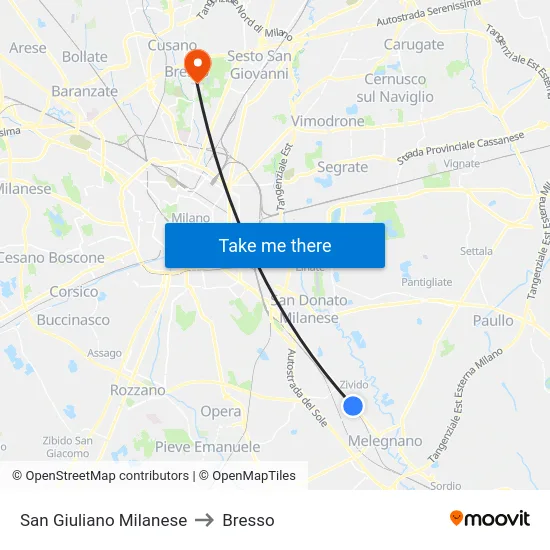 San Giuliano Milanese to Bresso map