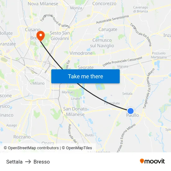 Settala to Bresso map