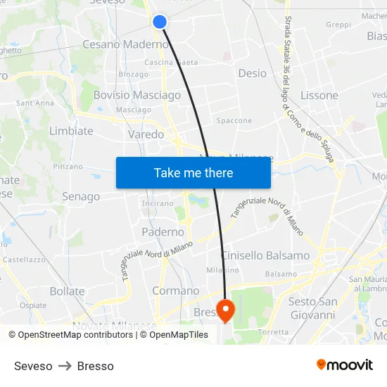 Seveso to Bresso map