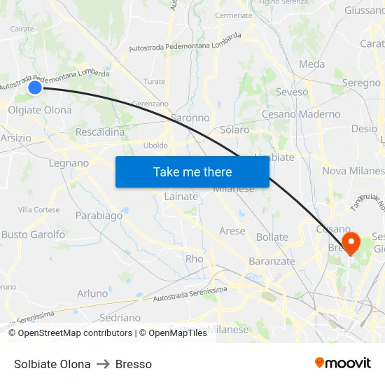 Solbiate Olona to Bresso map