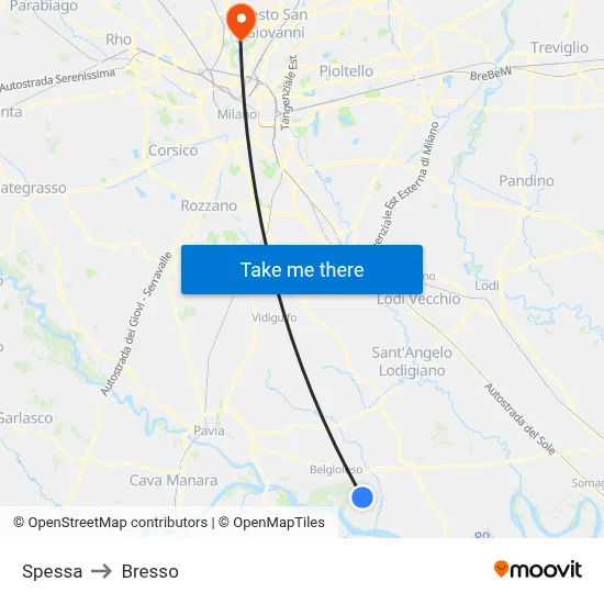 Spessa to Bresso map