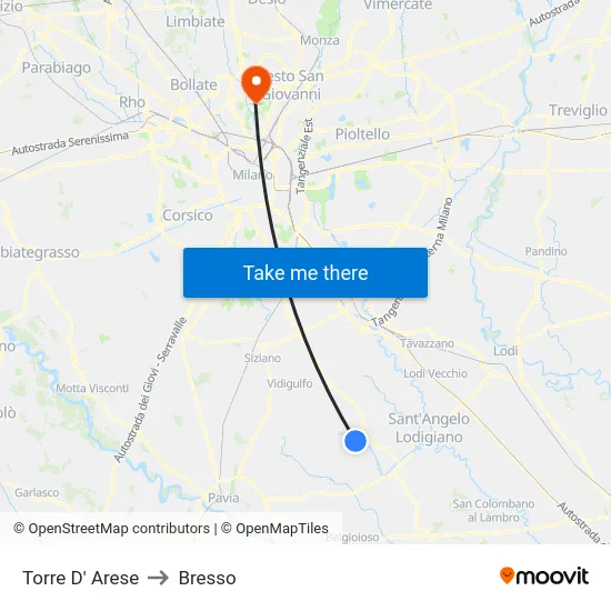 Torre D' Arese to Bresso map
