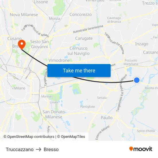 Truccazzano to Bresso map