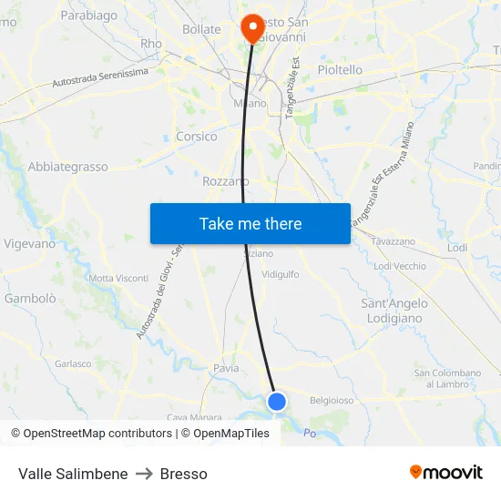 Valle Salimbene to Bresso map