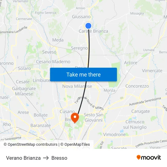 Verano Brianza to Bresso map