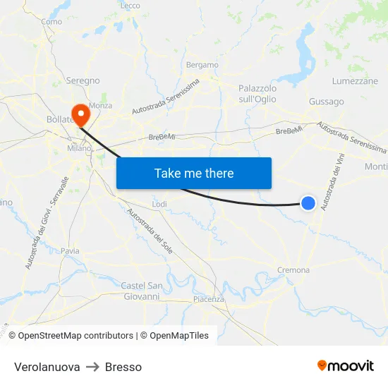 Verolanuova to Bresso map