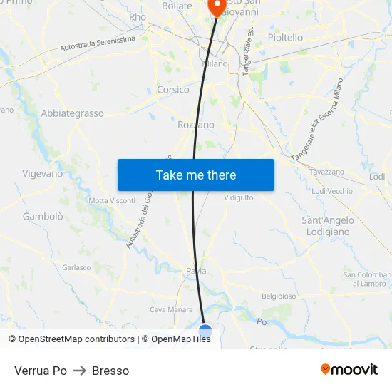 Verrua Po to Bresso map